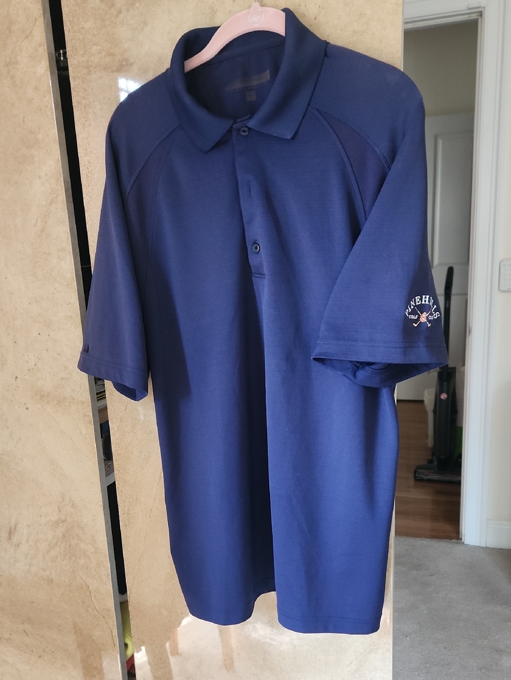 Private Label Navy Blue Short-Sleeve Polo with Sleeve Emblem